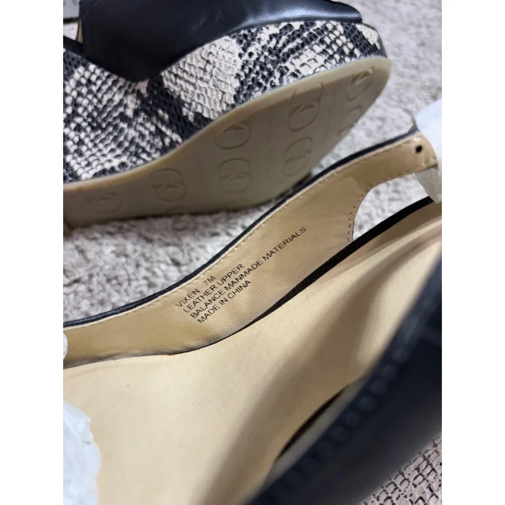 Kelsi Dagger Vixen Black Leather Snakeskin Print Platform Wedge Slingback 7M